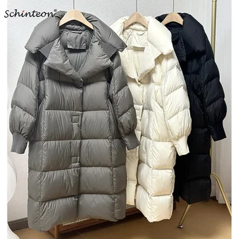 Schinteon المرأة الأبيض بطة أسفل سترة طويلة الخريف الشتاء ال...