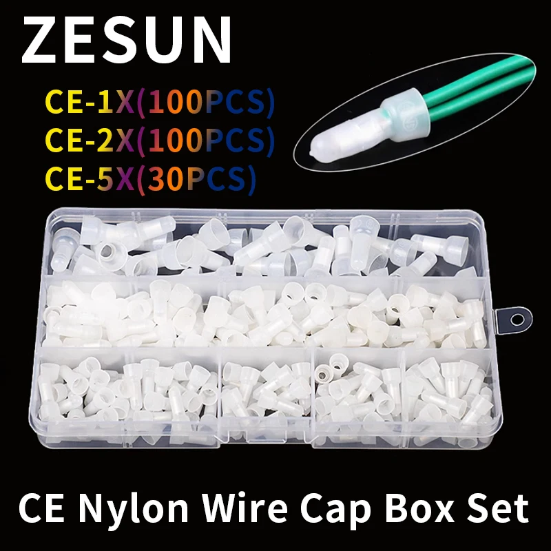 60/230pcs connector type nylon crimping cap box CE1/2/5X quick connect terminal wire connector closed terminal