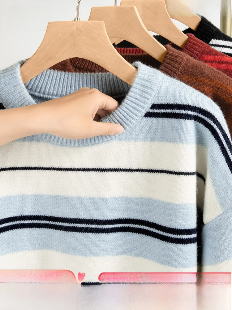 

Men's Stripe Knitwear Base Layer Inner Wear Winter Warm Long Sve round Ne Pullover Polyester Nylon Blend Casual Home Wear