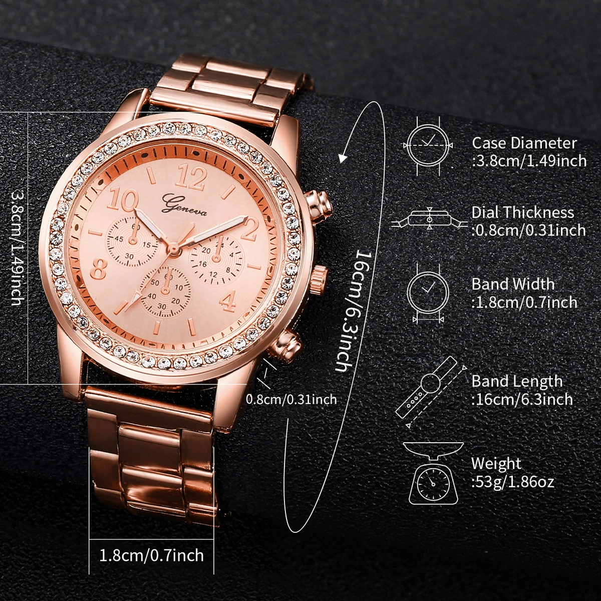 6pcs/set Women Luxury Stainless Steel Quartz Watch & Love Heart Jewelry Set