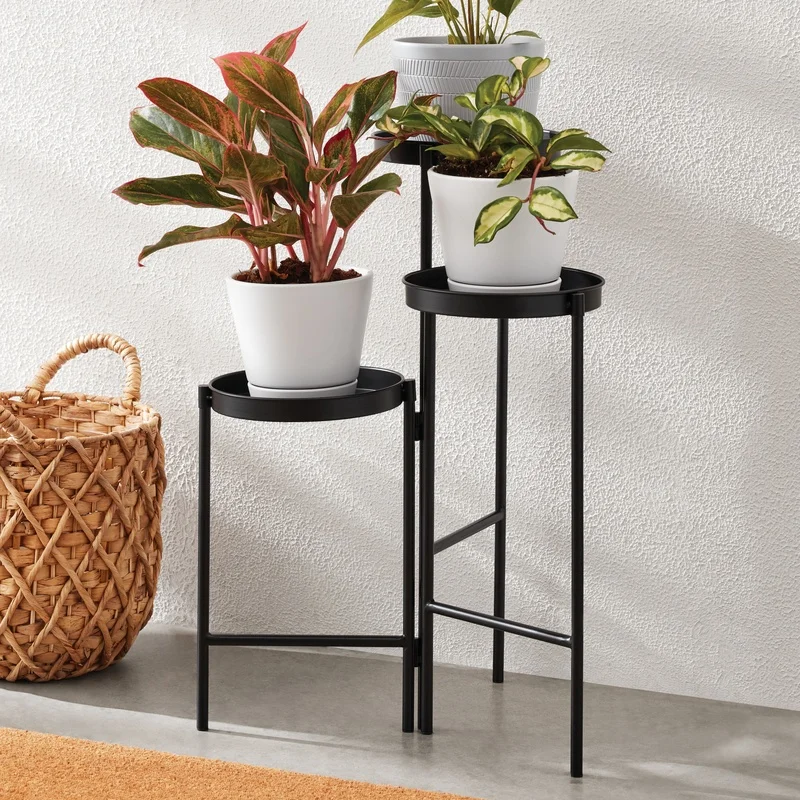 Black Metal 3 Tier Plant Stand Indoor Outdoor Flower Display Storage Rack Collapsible Design Durable Iron Construction Elegant image 2