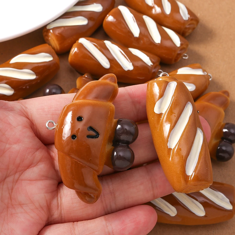 

4pcs Simulation Food Charms Baguette Croissant Bread Pendants for Jewelry Making Necklace Earrings DIY Handmade Accessories