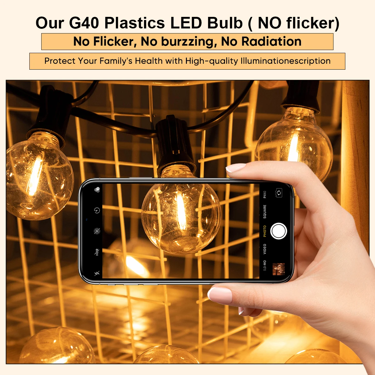 Guirxiété lumineuse incassable à LED, lampe à filament en plastique pour guirxiété lumineuse, lumières décoratives de Noël, G40, 220V, 110V, E12, 50