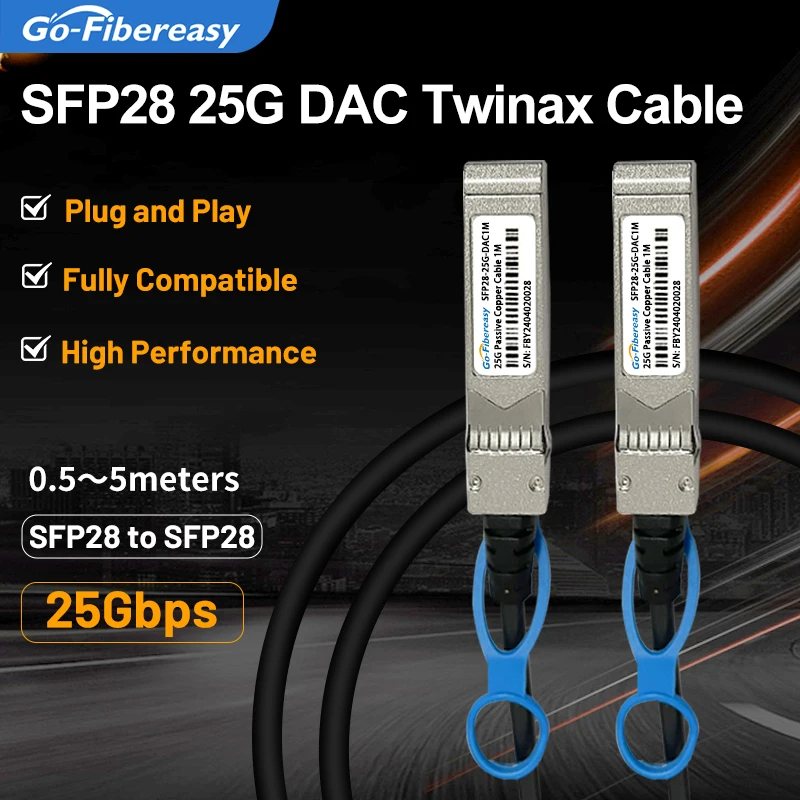 25Gb SFP28 DAC Cable 0.5m,1m,2m,3m,5m SFP28 to SFP28 Passive Direct Attach Copper Twinax Cable For Mikrotik,Mellanox Fiber Card