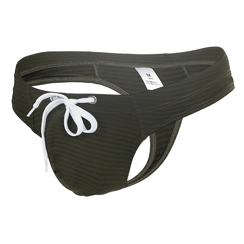

Swimming Thong for Men Quick-Drying Swimsutis Striped Lace Up Open Buttocks Siwimwear Hot Spring Pool Bathing Suits Beachwear