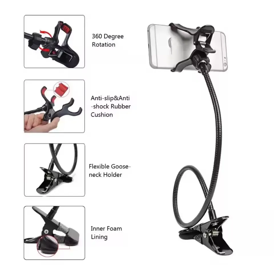 حامل هاتف محمول عالمي مرن كسول حامل قابل للتعديل مشبك الهاتف الخليوي المنزل السرير سطح المكتب جبل قوس حامل الهاتف الذكي