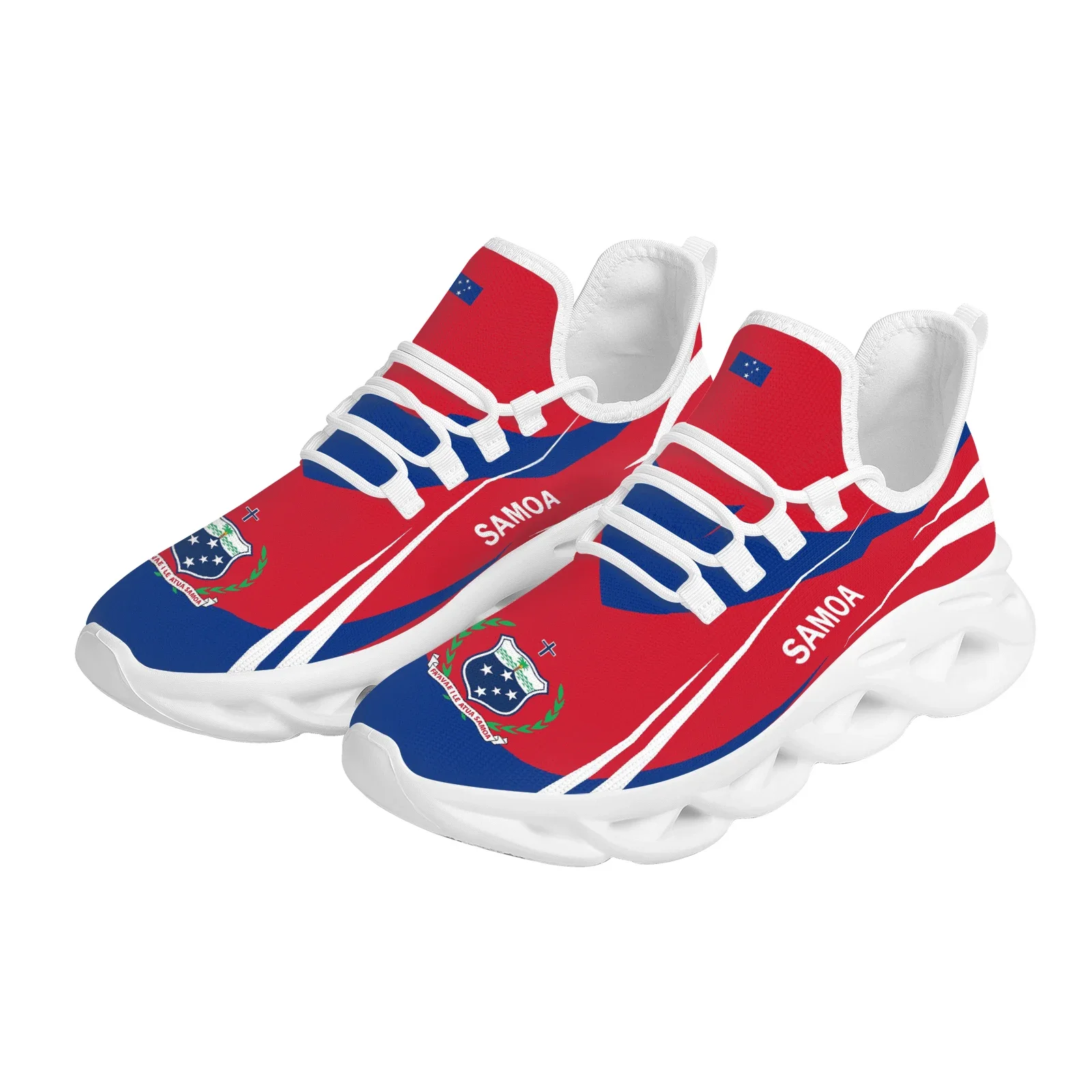 Red Blue Samoa Country Flag Design Lightweight Outdoor Shockproof Sports Shoes Knitted Breathable Shoes Casual Shoes