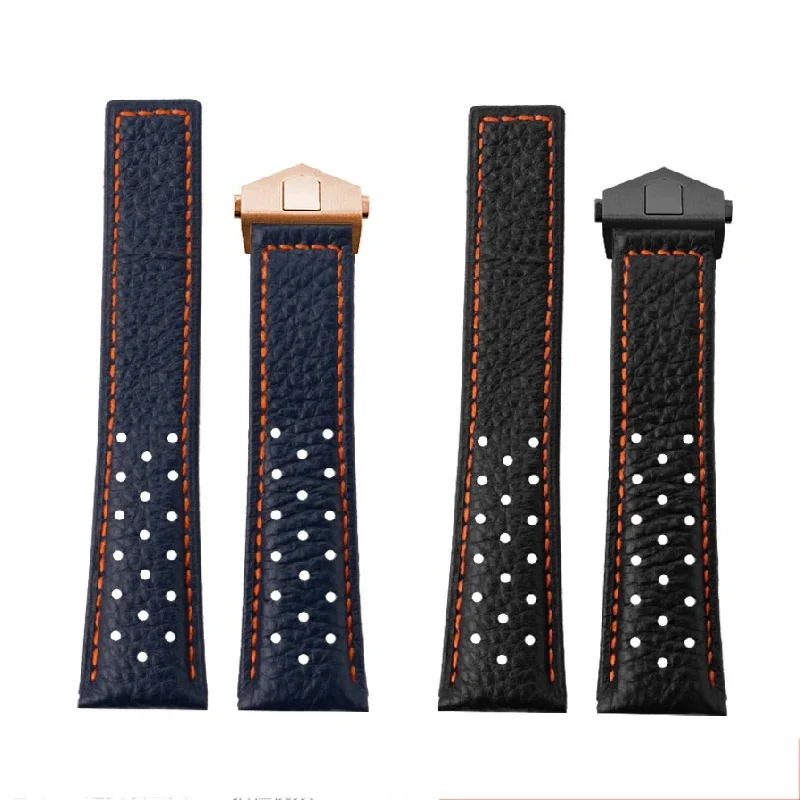 Pulseira de couro de alta qualidade 22mm para tag heuer pulseira de relógio carrera pulseira monoco respirável pulseira de couro masculino