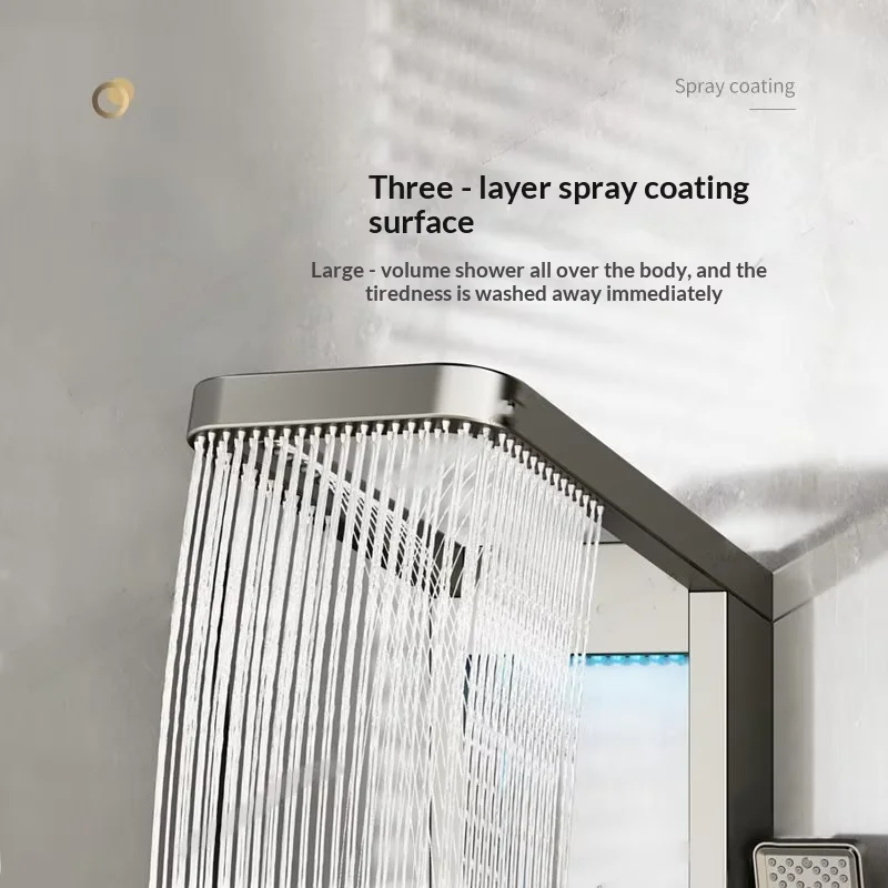 Modern Minimalist 304 Stainless Steel Square Rainfall Spray LED Display Screen Wall-Mounted Shower Set For Home Bathroom