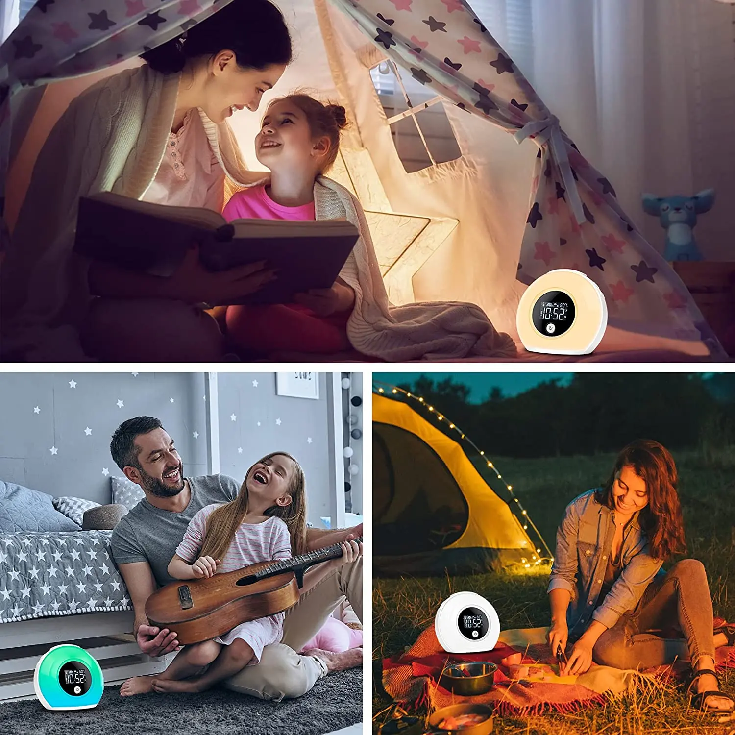HRBAJ-Night Light Alarm Clock Bluetooth Speaker 5 Colors Wake Up Light Alarm Clock Bedside Colorful LED Digital Clocks Player