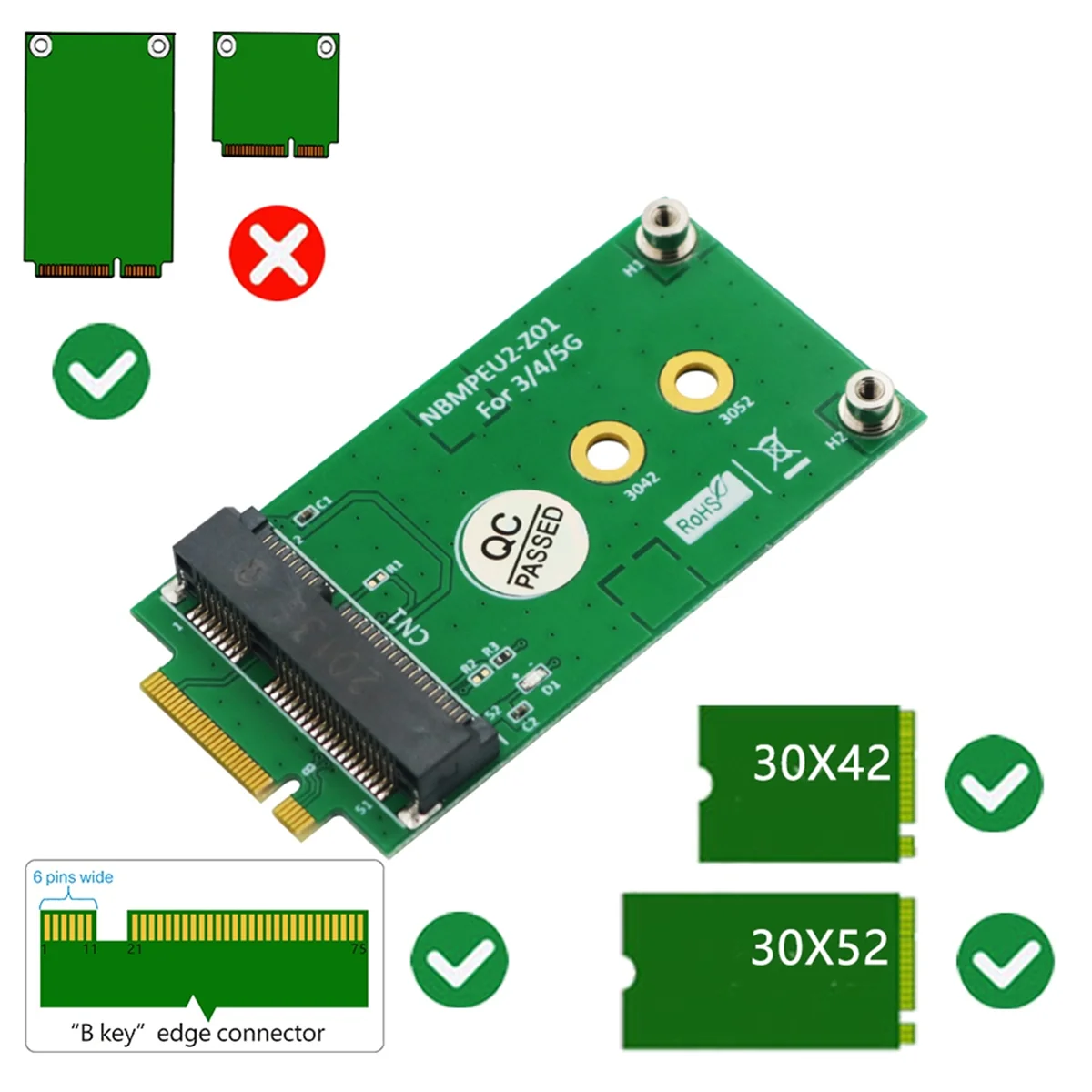 بطاقة محول لاسلكي لـ pci-e MPCIE الصغيرة ، NGFF M.2 B واجهة رئيسية ، وحدة GSM ، لا بطاقة SIM نانو ، 5G ، 4G ، 3G