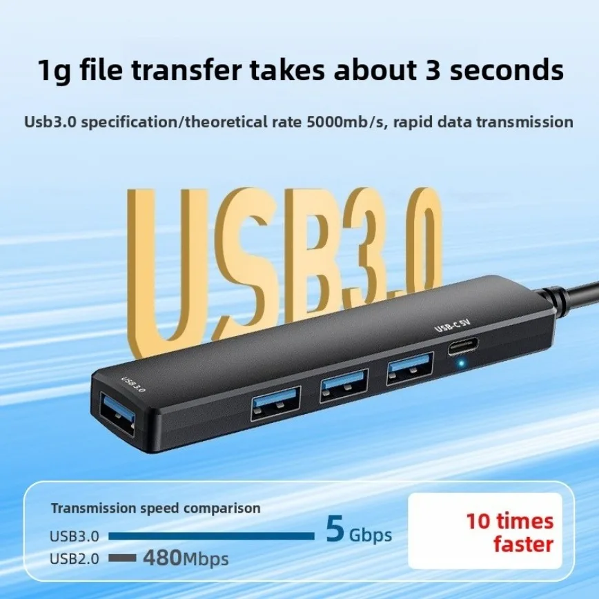 5 Port USB 3.0 Hub USB Hub Extender Splitter with 4 USB-A + 1 PD Type-C Fast Charging/Data Port Extender Splitter for Laptop PC