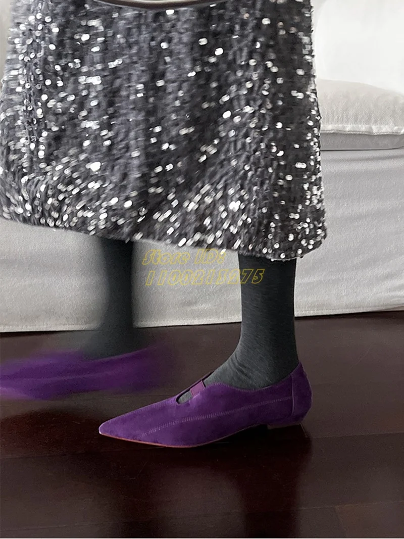Purple Suede Pointy Toe Pumps Flat With Slip On Solid Real Picture Handmade Ladies Autumn Winter Spring Shoes 2025 New Arrivals