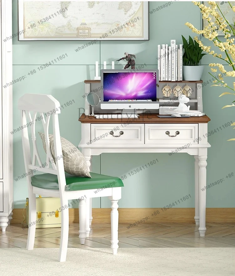 Solid Wood Small Apartment Bedside Mediterranean Desk Study Table