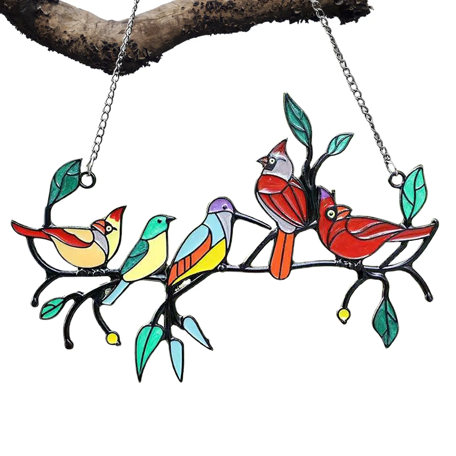 New Style Metal Stained Glass Bird Window Hangings Stained Glass Window Hanger Bird House Decoration