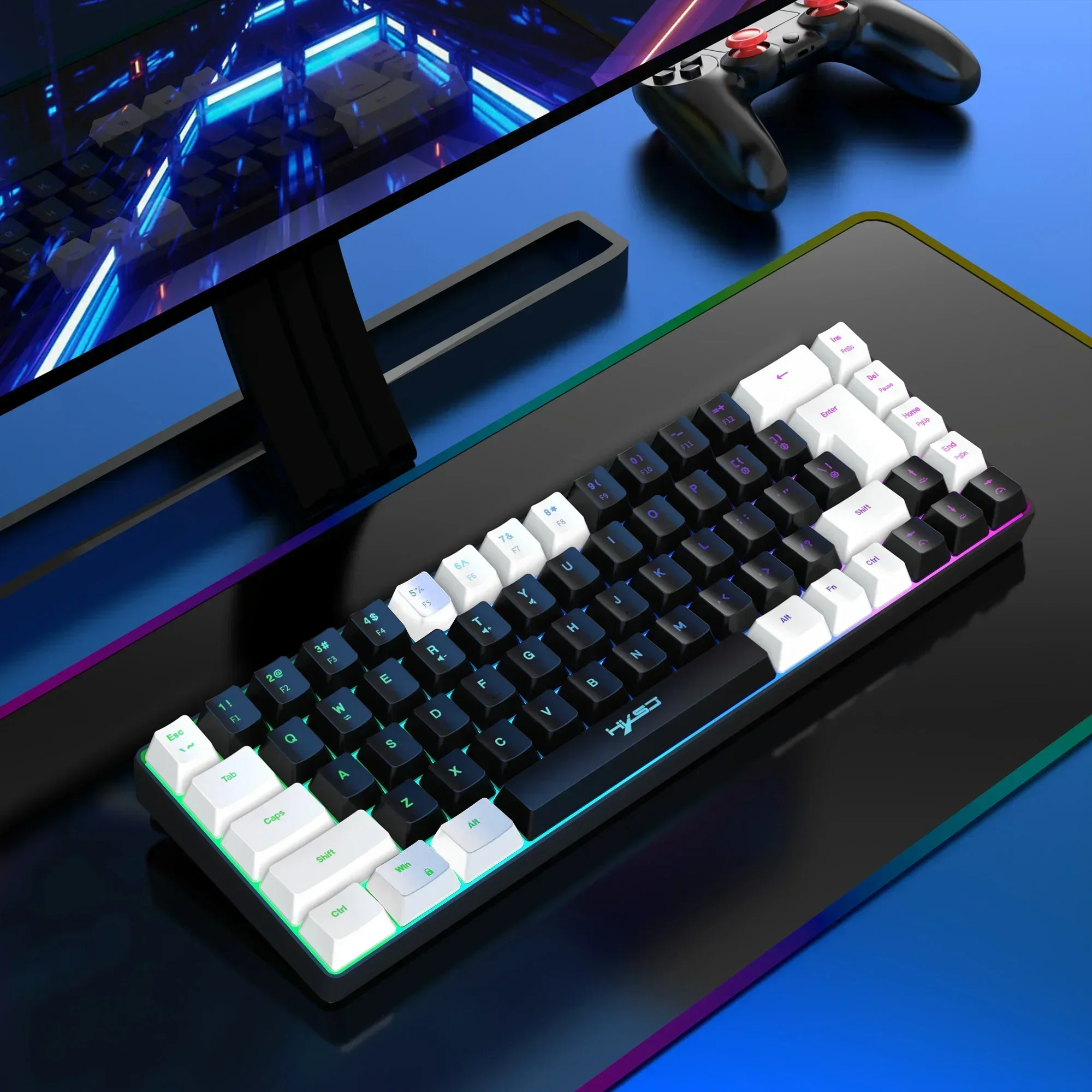 mouse keyboard combos lightweight honeycomb wired mouse RGB backlit mechanical feel gaming set for laptop