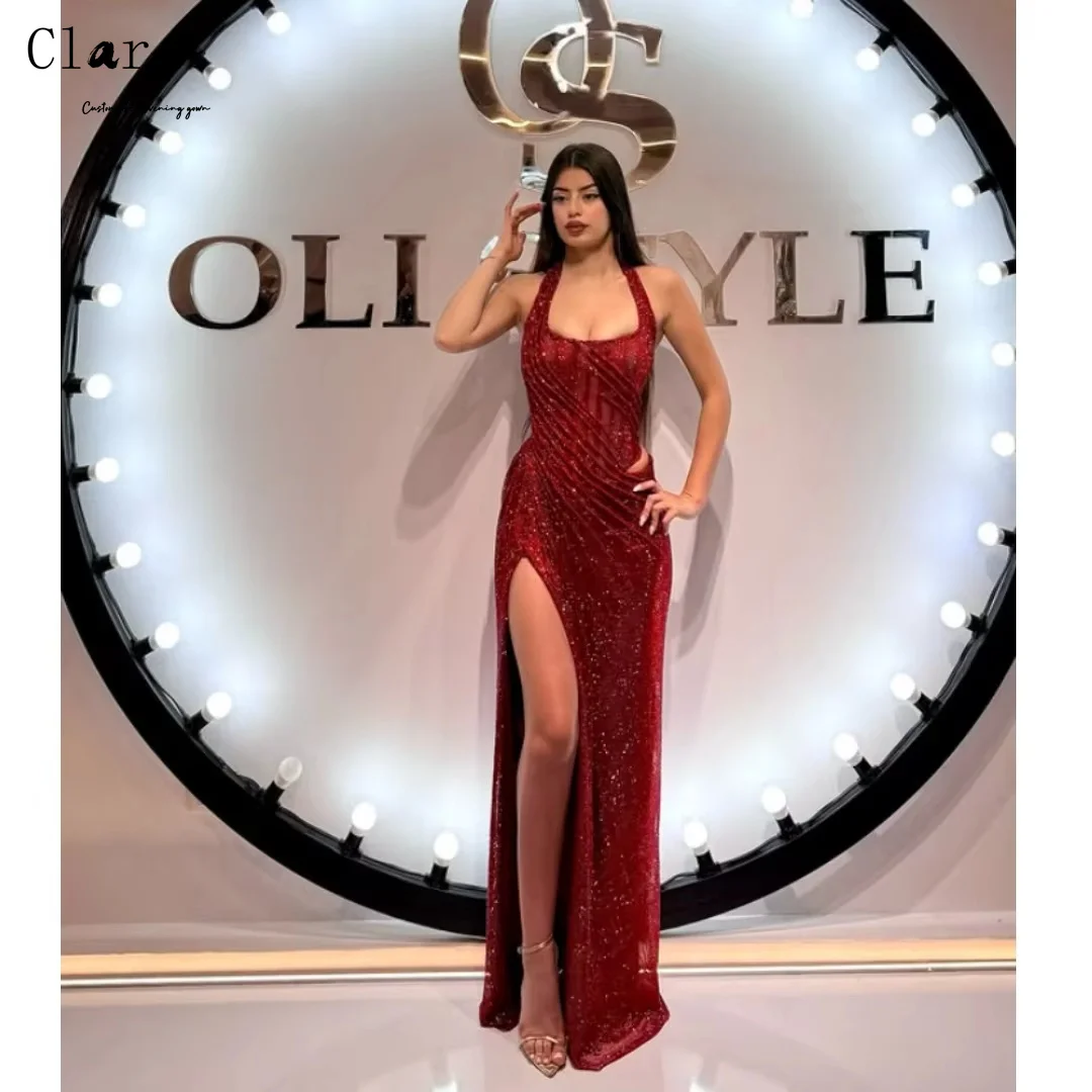 Clara Custom Red Diagonal Slit Sequins Sleeveless Luxury Elegant Party Dresses for Wedding Woman Bespoke Occasion Dresses Prom