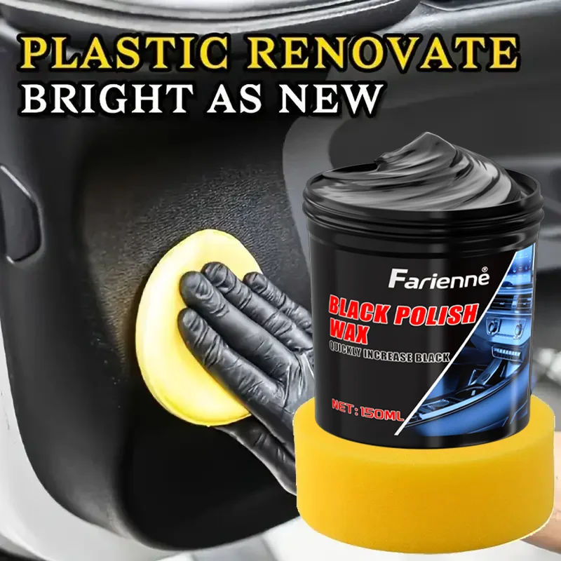 150ml Car Black Polish Wax Plastic & Leather Restorer For Dashboard Tire Leather Scratch Repair With Sponge