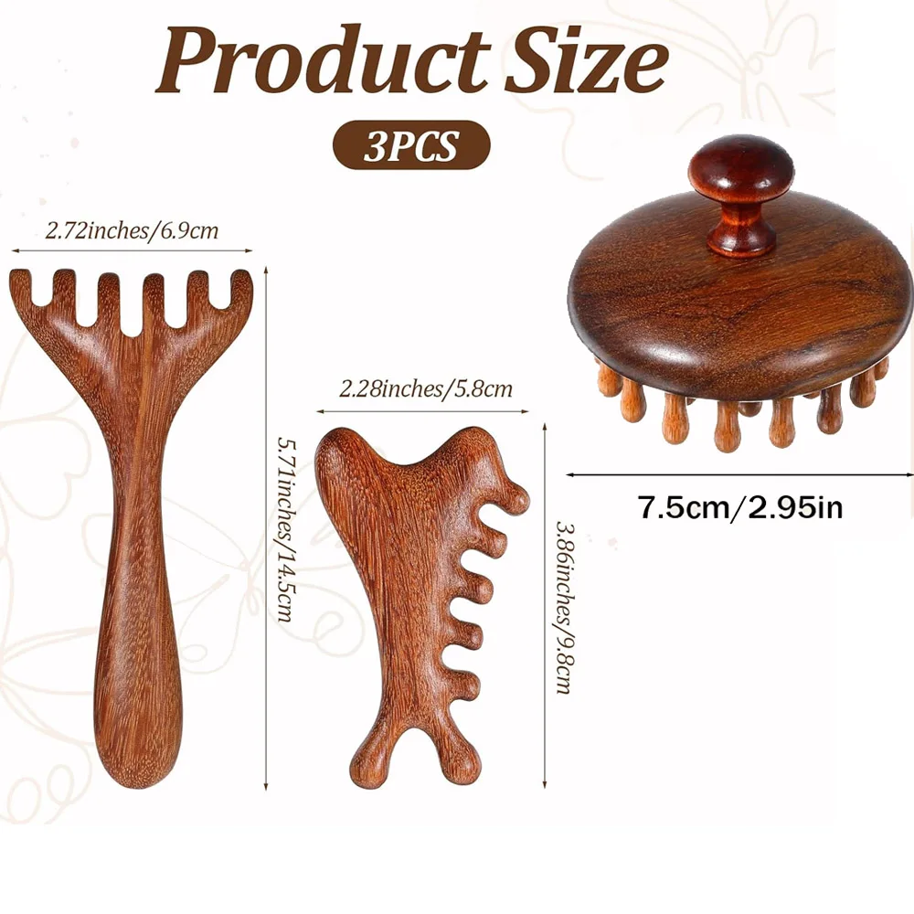 3er-Pack Holz-Kopfhautmassagegerät, Kopfmassagekamm, Kopfmassage-Tool zur Entspannung, Haar-Gua-Sha-Kamm – Detail 2