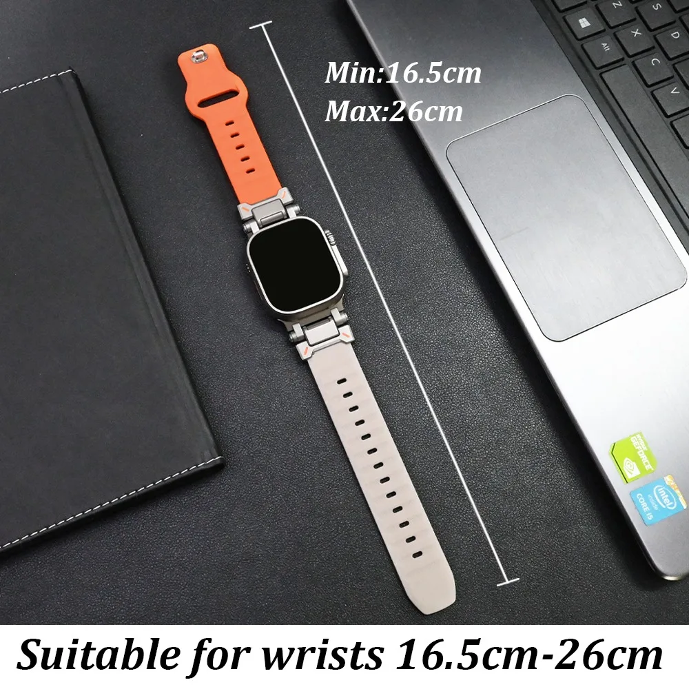 Apple Watch用ソフトシリコンバンド,チタンカラー,接続ストラップ,49mm, 45mm, 44mm, 42mm,iwatchシリーズ9,8,7,6,se,ultra2用