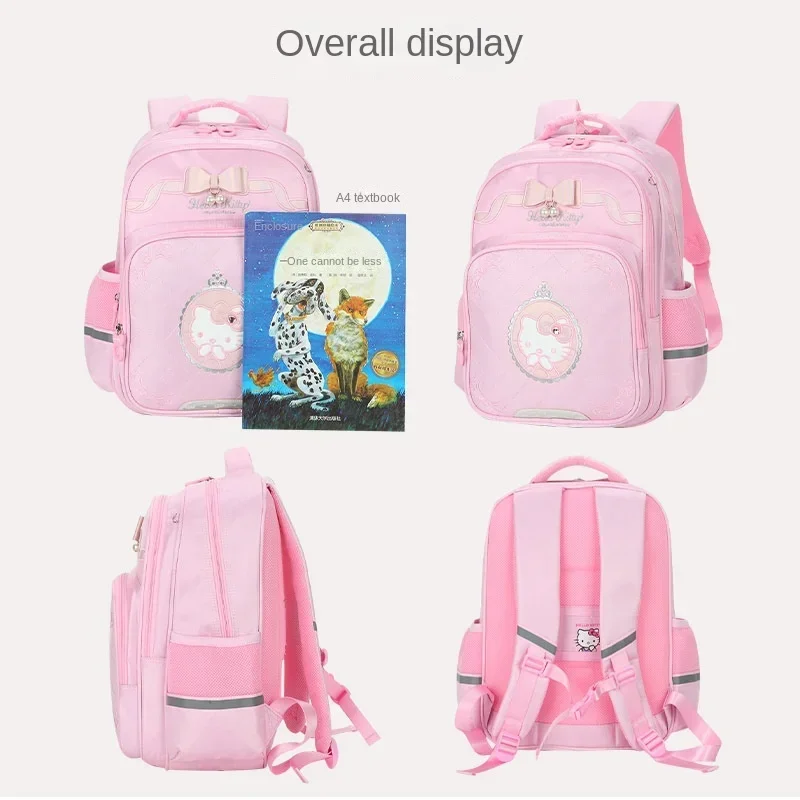 Cartable Hello Kitty Sanurgente pour élèves du primaire, sac à dos décontracté, sac à dos léger, allègement de la charge