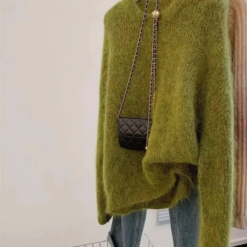 

Green sweater for women 2025 new autumn and winter super nice fufu lazy style tops Fashion Hot Style