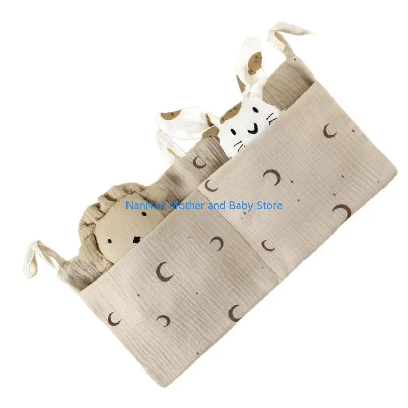 حقيبة تخزين لأسرّة الأطفال، حقيبة تخزين معلقة بجانب السرير، منظم قطني مع جيبين لحفاضات ألعاب المرايل اللعابية