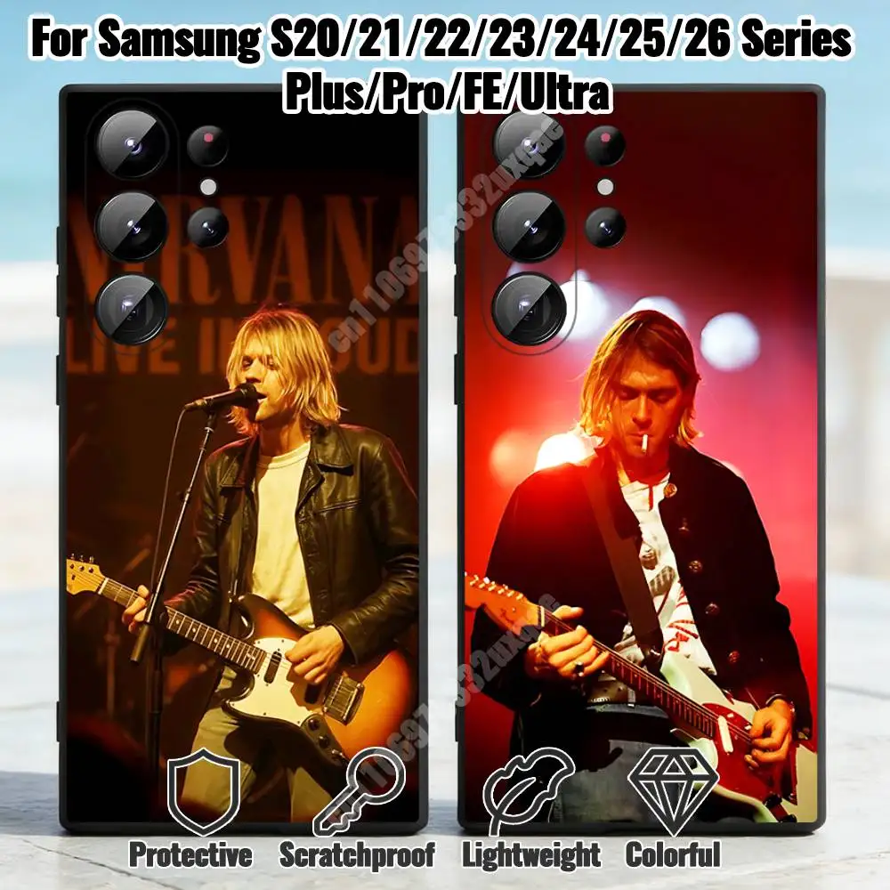 Nirvana Band K-Kurt Cobain-S Phone Case for Samsung Galaxy S21 22 Ultra Plus S23 S24 FE Lite S25 26 30 Fundas Matte