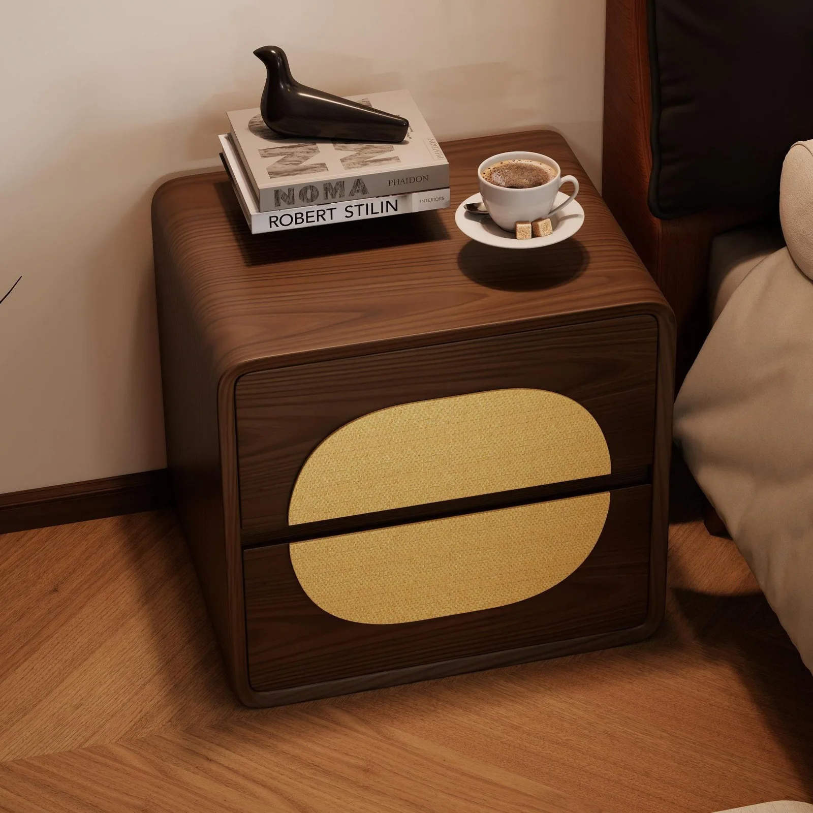 Home Bedroom Bedside Storage Cabinet Retro Double Pump Locker Bedside Cabinet
