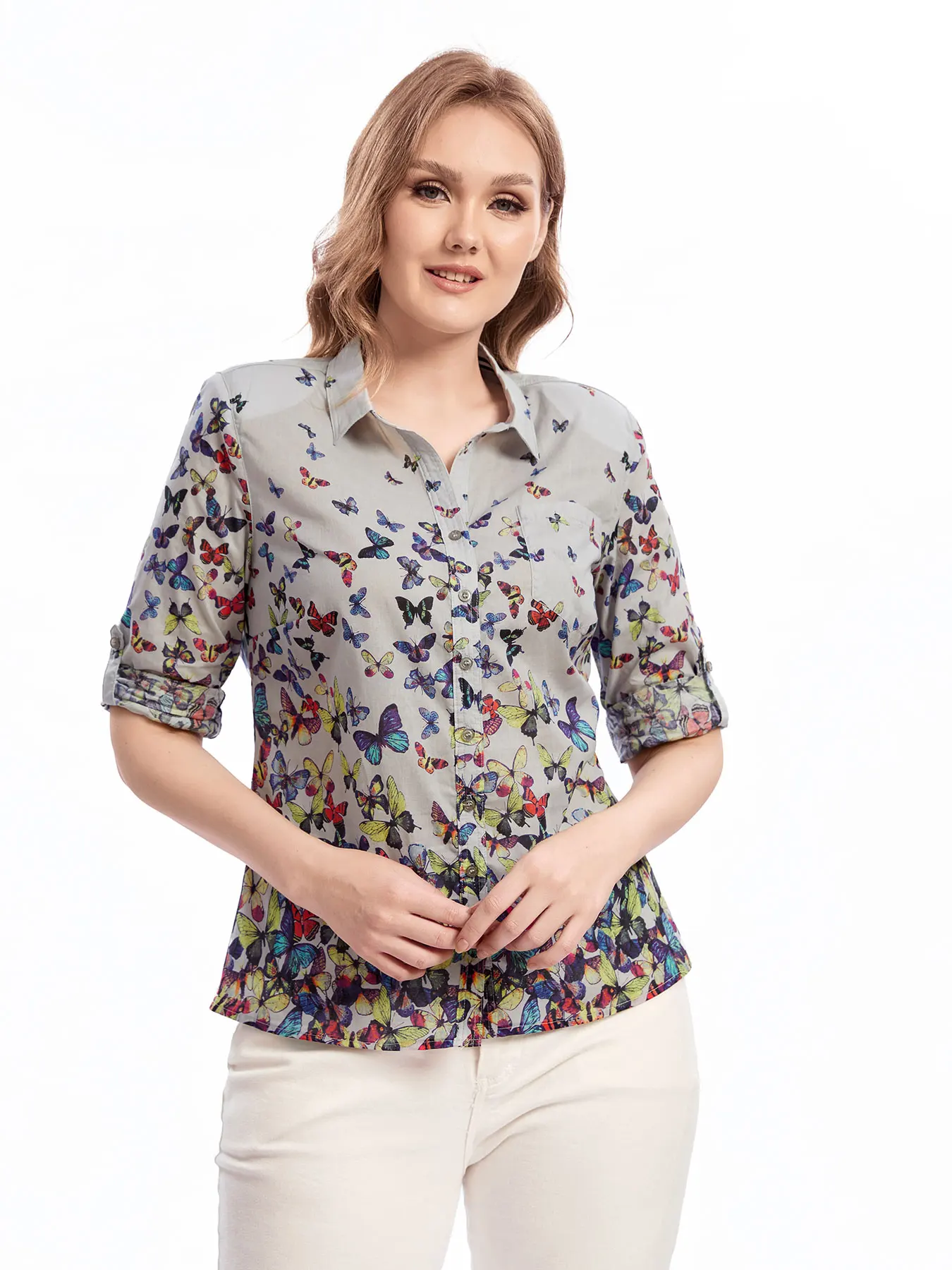 

Женская модная тканая рубашка больших размеров на весну и осень