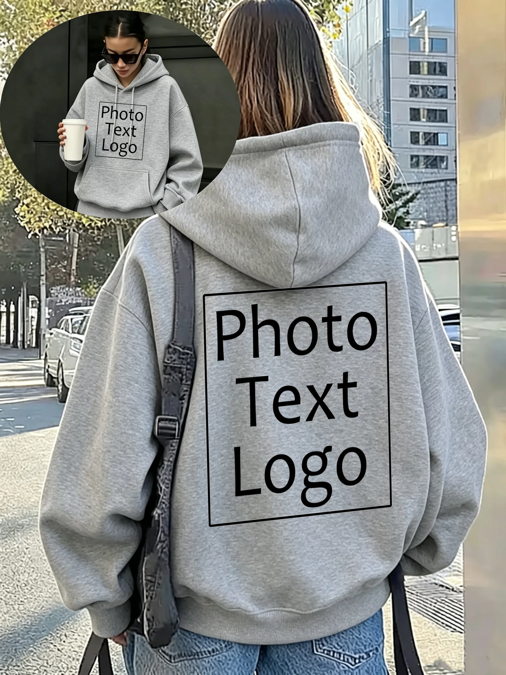 Herbst-Fleece-Hoodie für Damen, individuell bedruckte Pullover mit Text, Street Y2K All-Match-Kleidung, lässige, lockere Sportbekleidung mit Taschen
