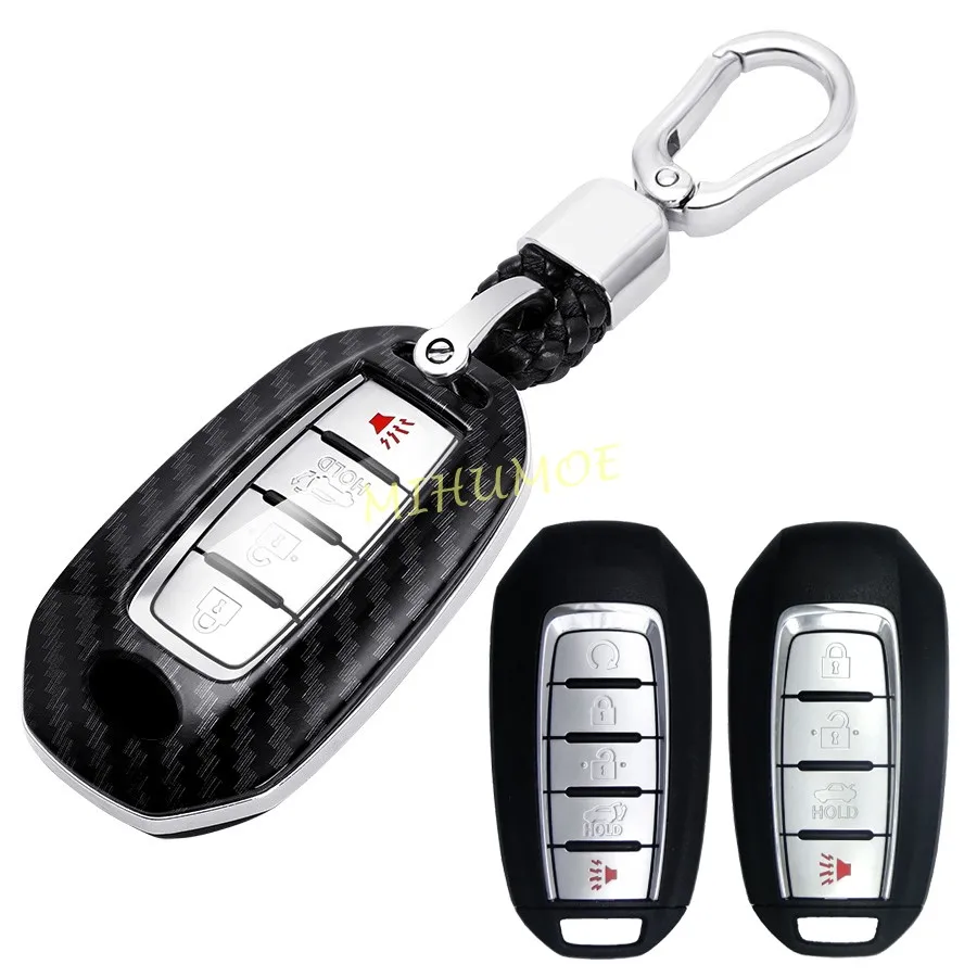 

For 2019-2024 Infiniti Q50 Q60 QX50 QX55 QX60 Carbon Fiber Car Remote Key Fob Case Chain Cover Holder Protect Accessories