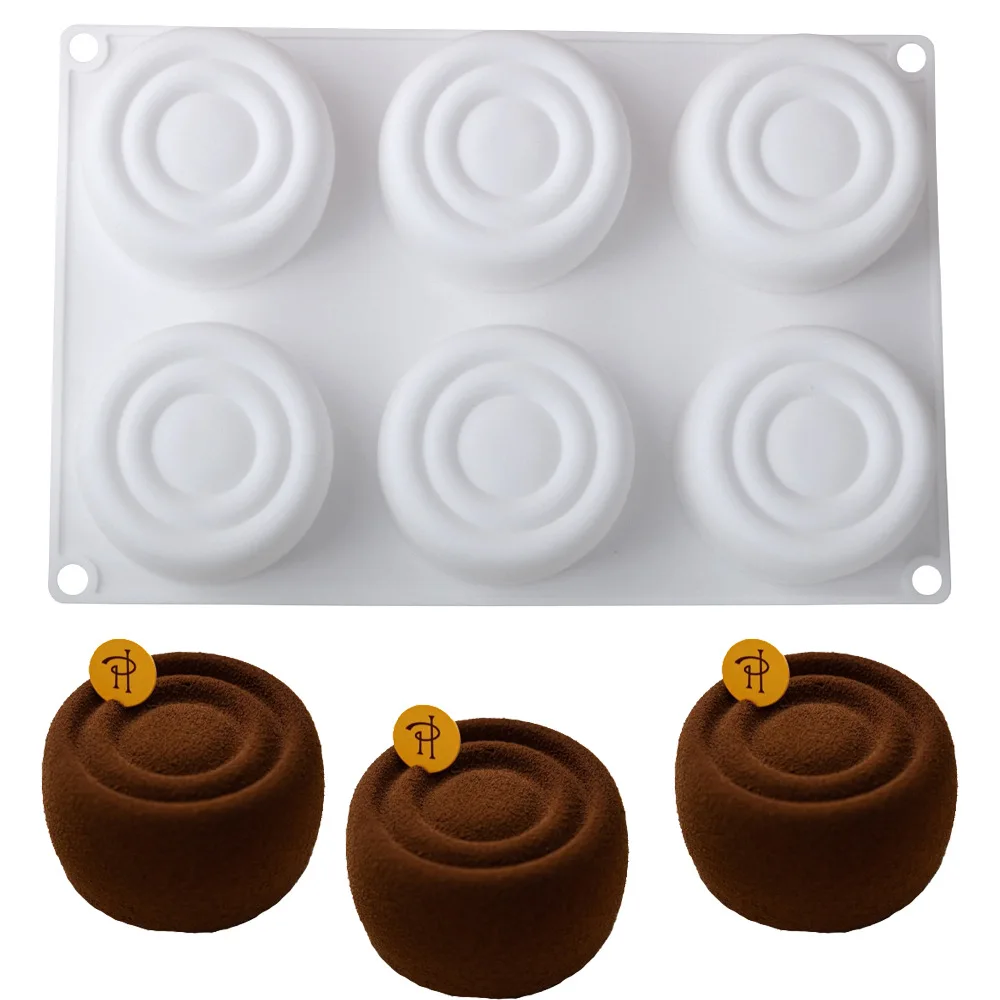 Circle Texture Round Candle Molds DIY 6 Cavity Chocolate Mousse Cake Silicone Mold Jelly Pudding Baking Pan Dessert Decor Tool