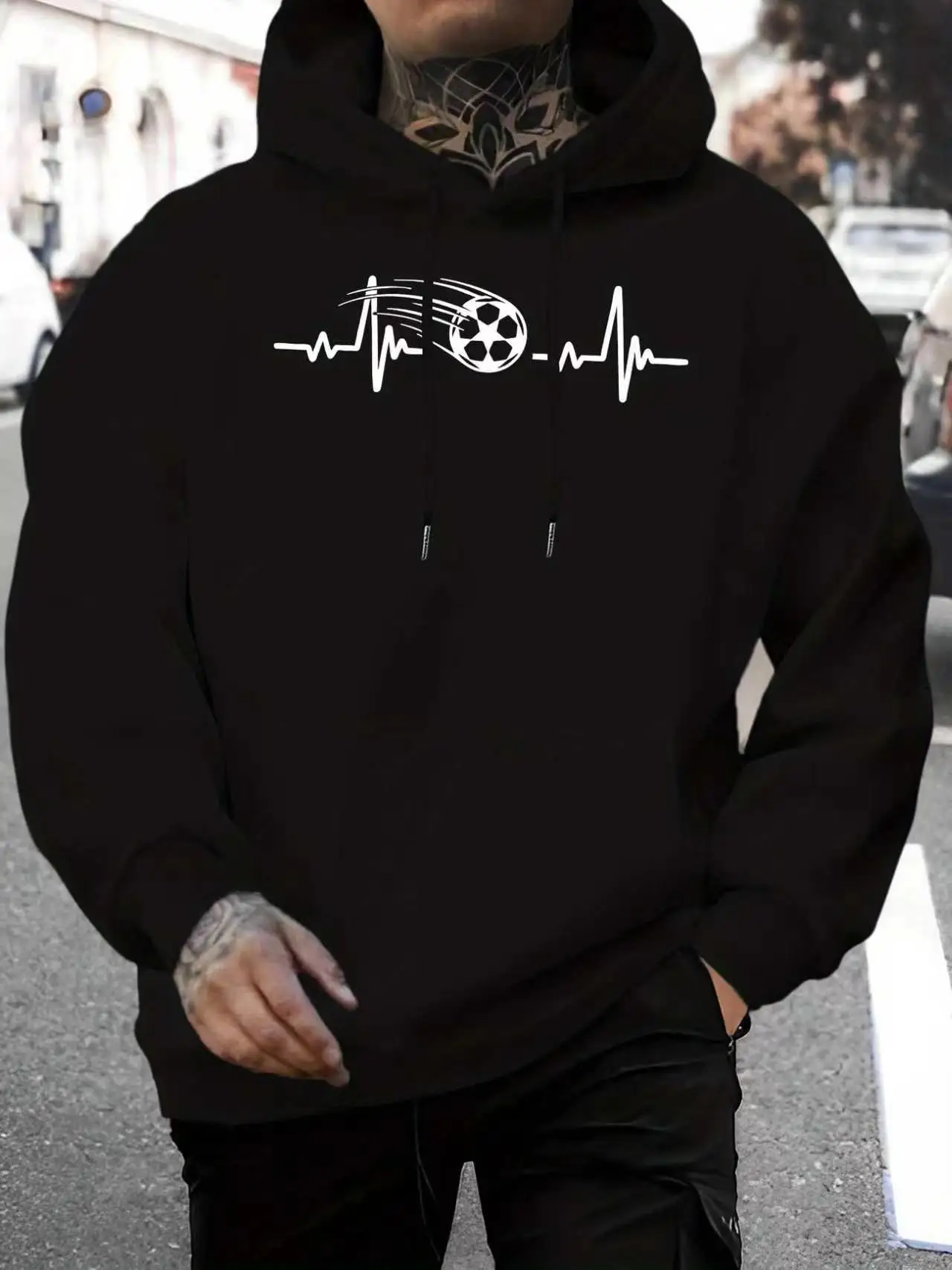 New Men's Kangaroo Pocket, Modern Minimalist Print Design, Slightly Elastic Fabric Sports Shirt, Casual and Comfortable Hoodie