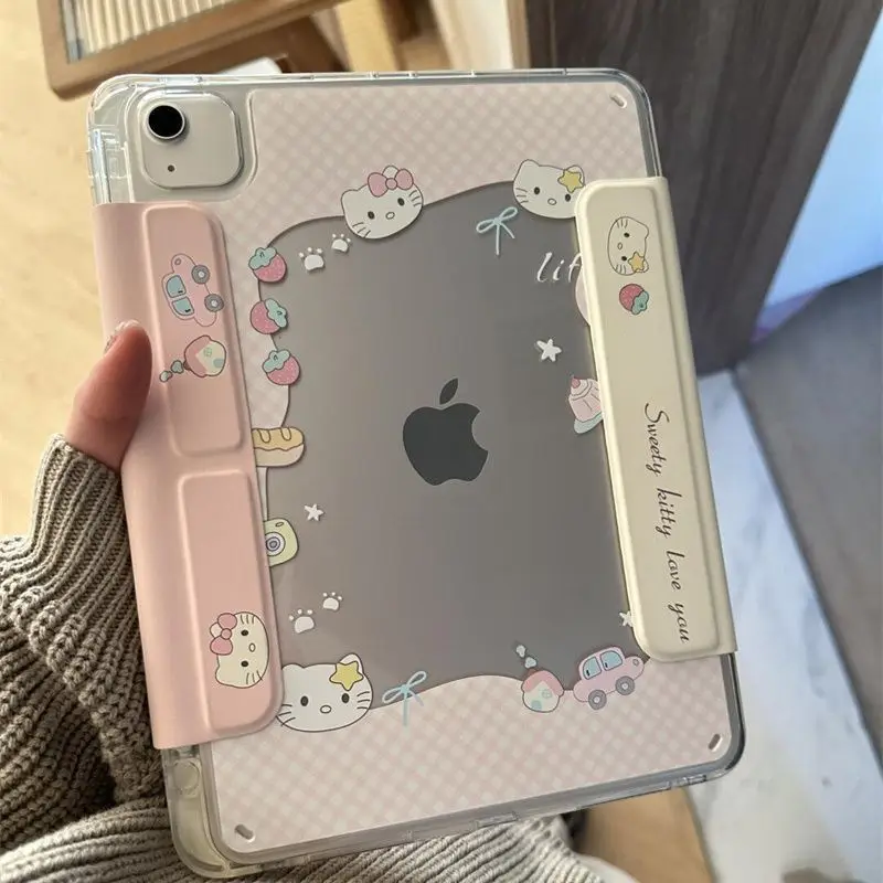 

MINISO Sanrio Hellokitty IPad Protective Case Magnetic Suction Fold IPadpro Cute Lovely IPadair 7/6/5/4 Anime Flat Plate Bracket