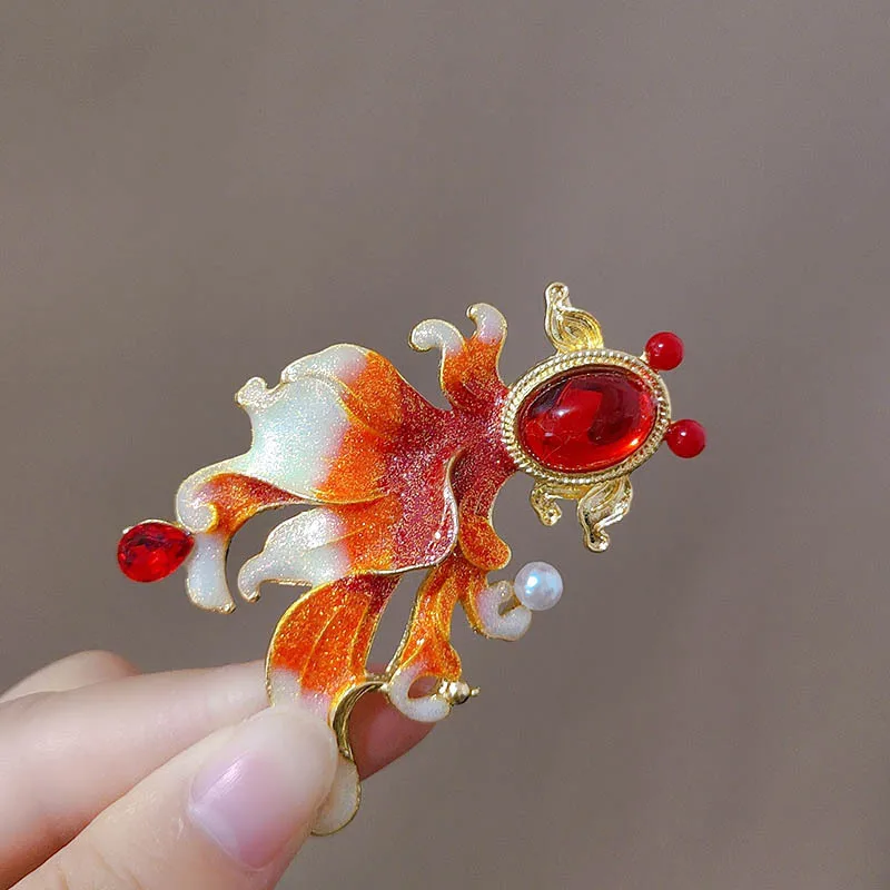 

Брошь «Золотая рыбка и кои», цвет эмали, элитный корсаж в стиле ретро, элегантная булавка «Чонсам», женский аксессуар для пальто