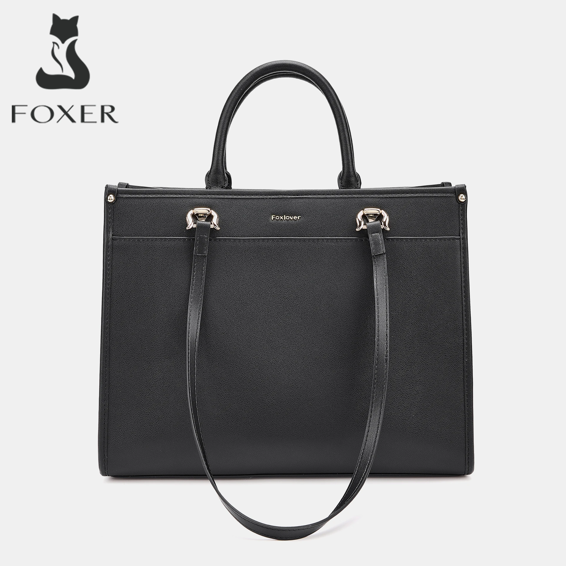 FOXER Luxury Large Capacity Tote Bag for Women Real Cow Leather Laptop Work Handbag Briefcase Business Office Computer Bag