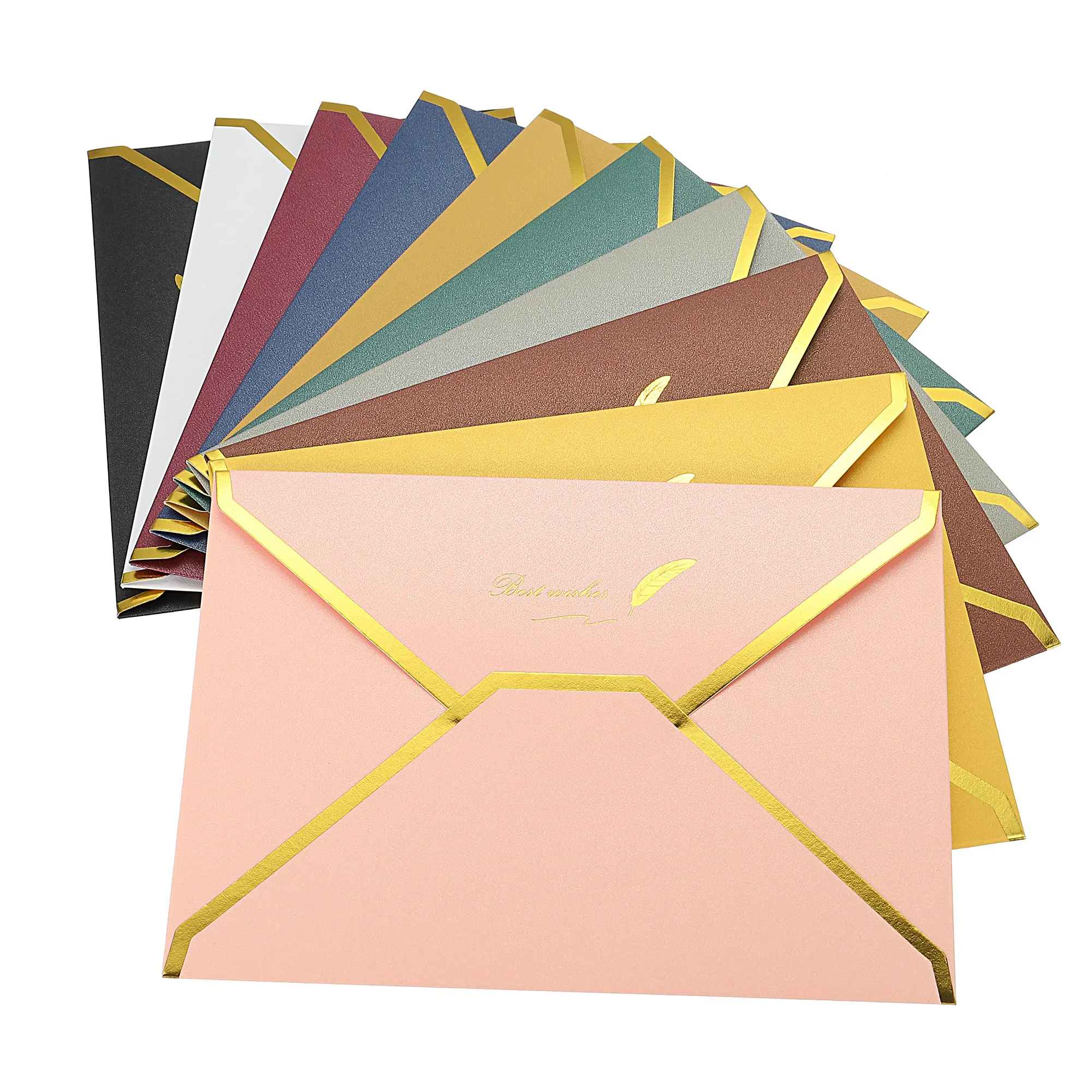 20Pcs V Flap Envelopes 7 x 5\'\' Pearl-coated Paper Luxury Style Gold Border Greeting Card Envelope for Wedding Party Invitation