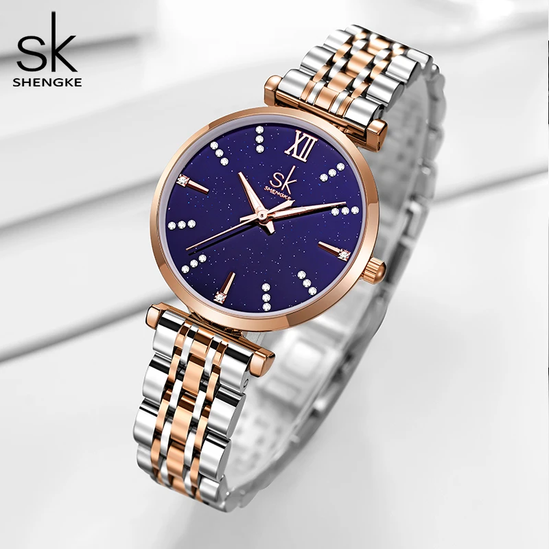 Shengke Top Brand Woman Watch Rose Golden Classical Wristwatch Gift for Women SK Original Design Quartz Watch Relógios Femininos