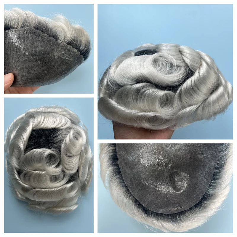 Ombre 0.08MM Male Hair Prosthesis Double Knotted Durable Men's Capillary Prothesis Toupee Men Wigs For Man 6