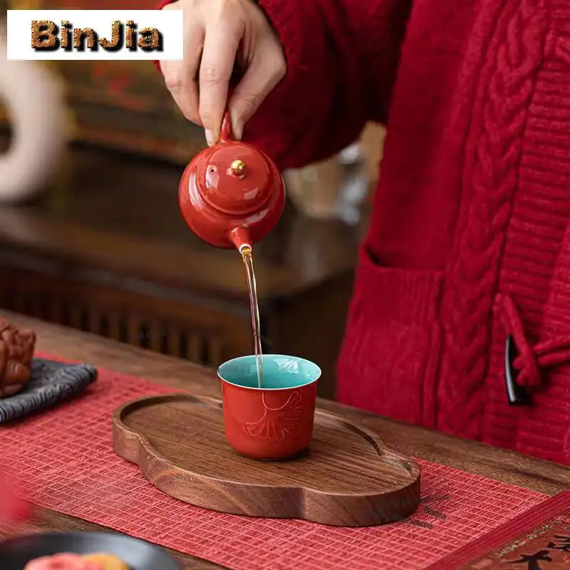 90ml Palace Museum Red Ginkgo Teacup Antique Tea Bowl Cup For Tea Tea-tasting Fragrance Cup Jianzhan Master Cups Tea