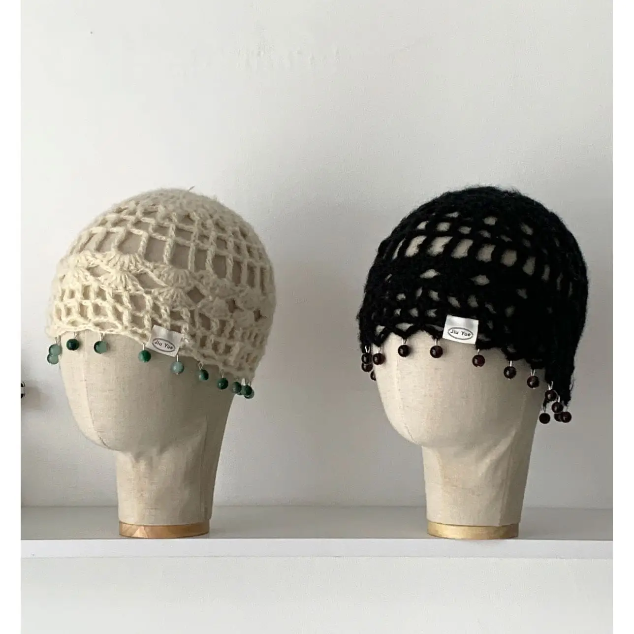 Women Spring Autumn Hand Crochet Hollow Out Turban Hat Ethnic Floral Crochet Knit Head Wrap Tassel Tie Strap Pullover Beanie Cap