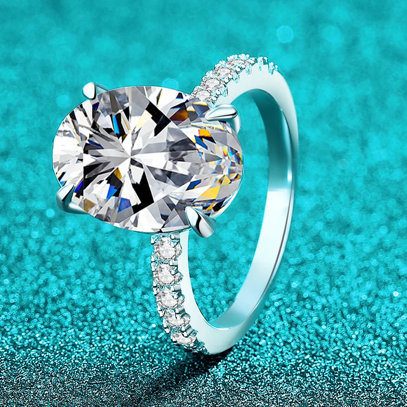 Sentimental anniversary inlay fits oval luxury ring for women with fine 8ct moissanite on pure raw PT950 platinum material