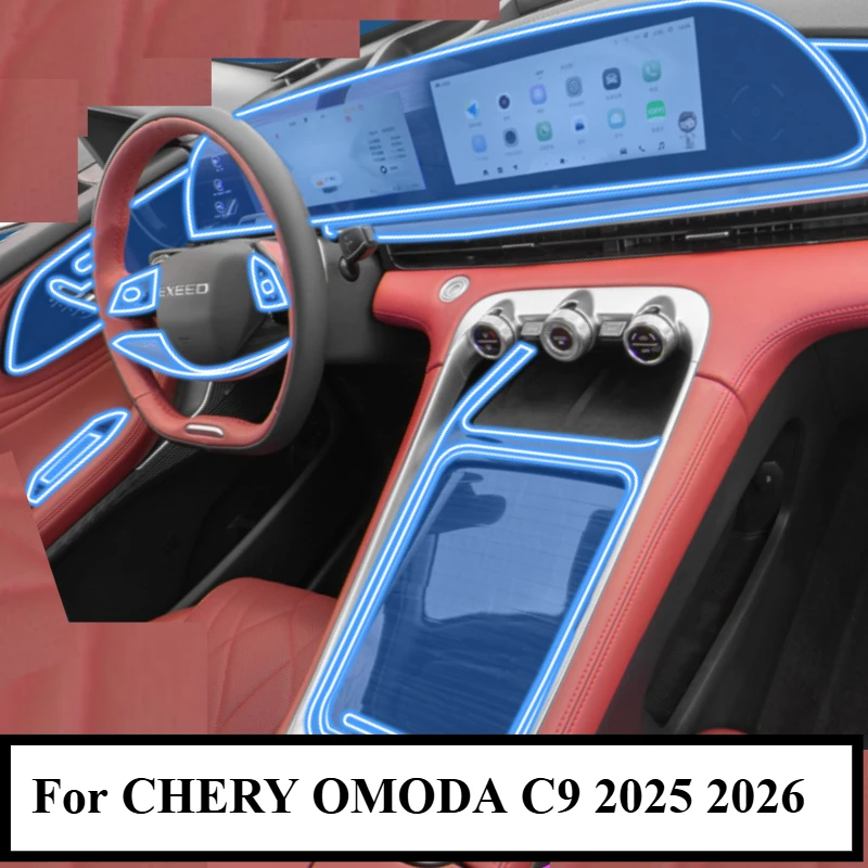 Película de proteção para chery omoda c9 2025 2026 ppf, acessórios interiores transparentes tpu painel de engrenagem de navegação gps console central