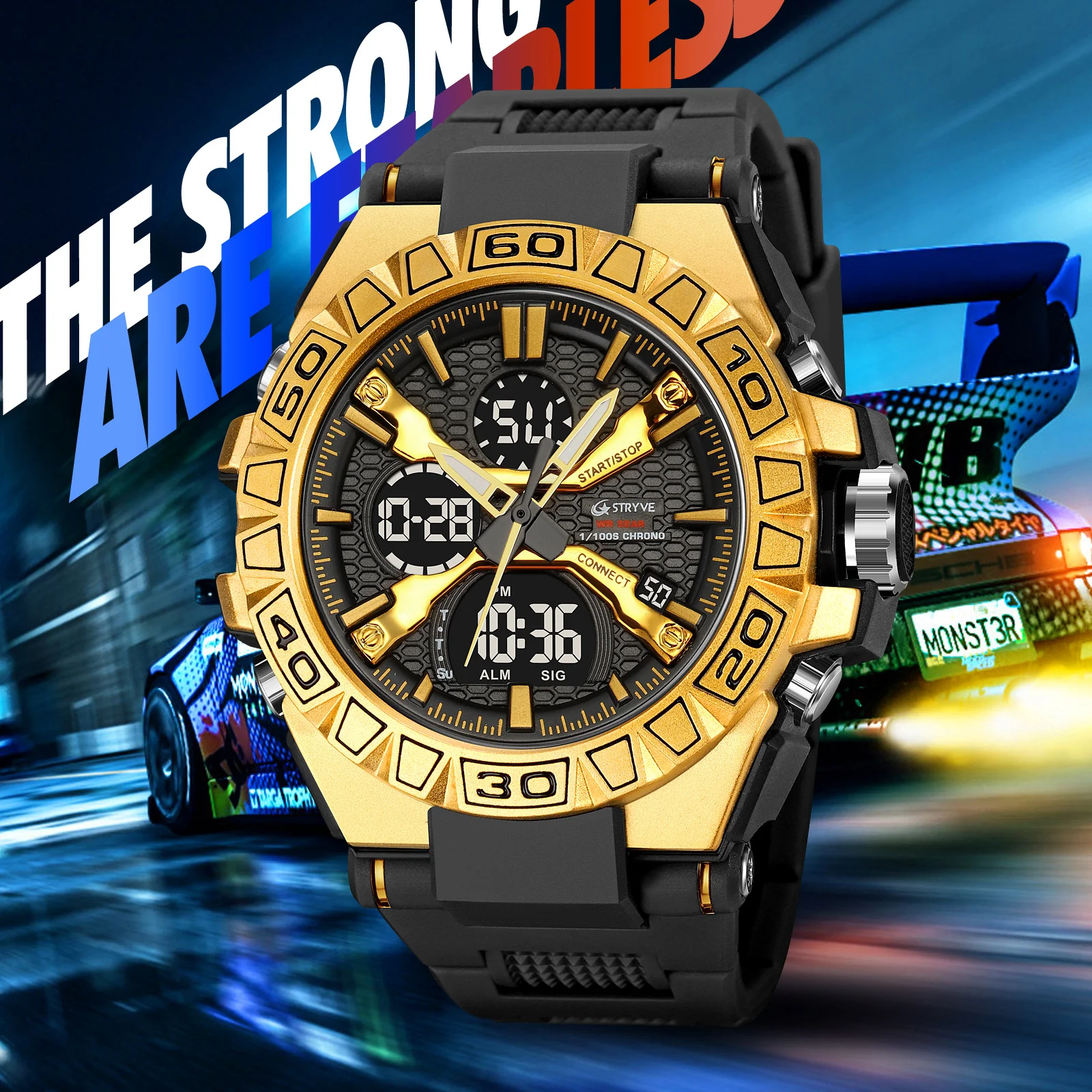 STRYVE Men's Watches 8026 Fashion Watch for Man 5ATM Waterproof Men's Clock High Quality Digital-Analog Movement Silicone Strap