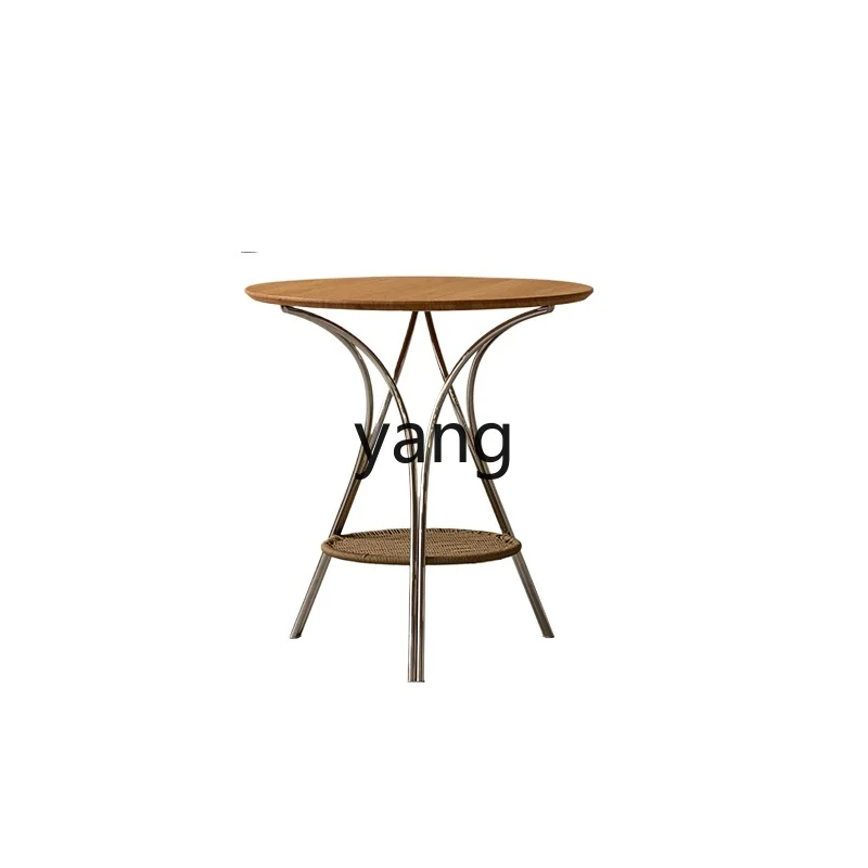 

Yjq Outdoor Stainless Steel round Dining Table Household Solid Wood Balcony