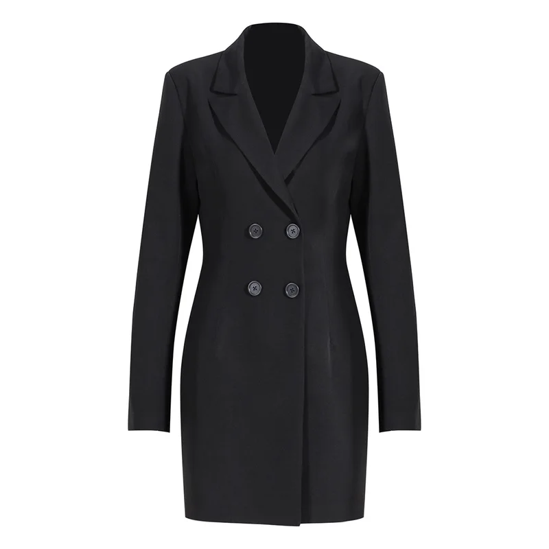 Conjunto de traje de falda elegante para mujer, Blazer largo + vestido de graduación de tul Midi, traje de chaqueta negra de 2 piezas, abrigo Formal de oficina para mujer, en Stock