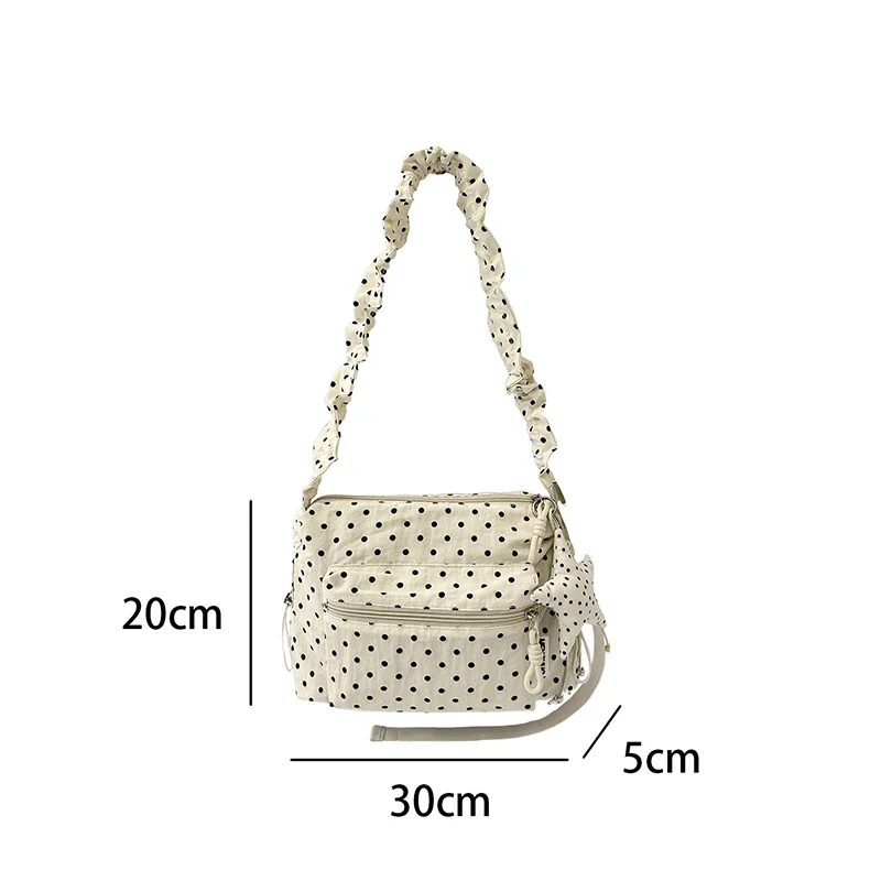 Koreanische Umhängetasche aus Segeltuch mit Polka Dots, leichte, lässige Damen-Umhängetasche für den Sommer, süße, niedliche, vielseitige Pendler-Handtasche – Detail 1