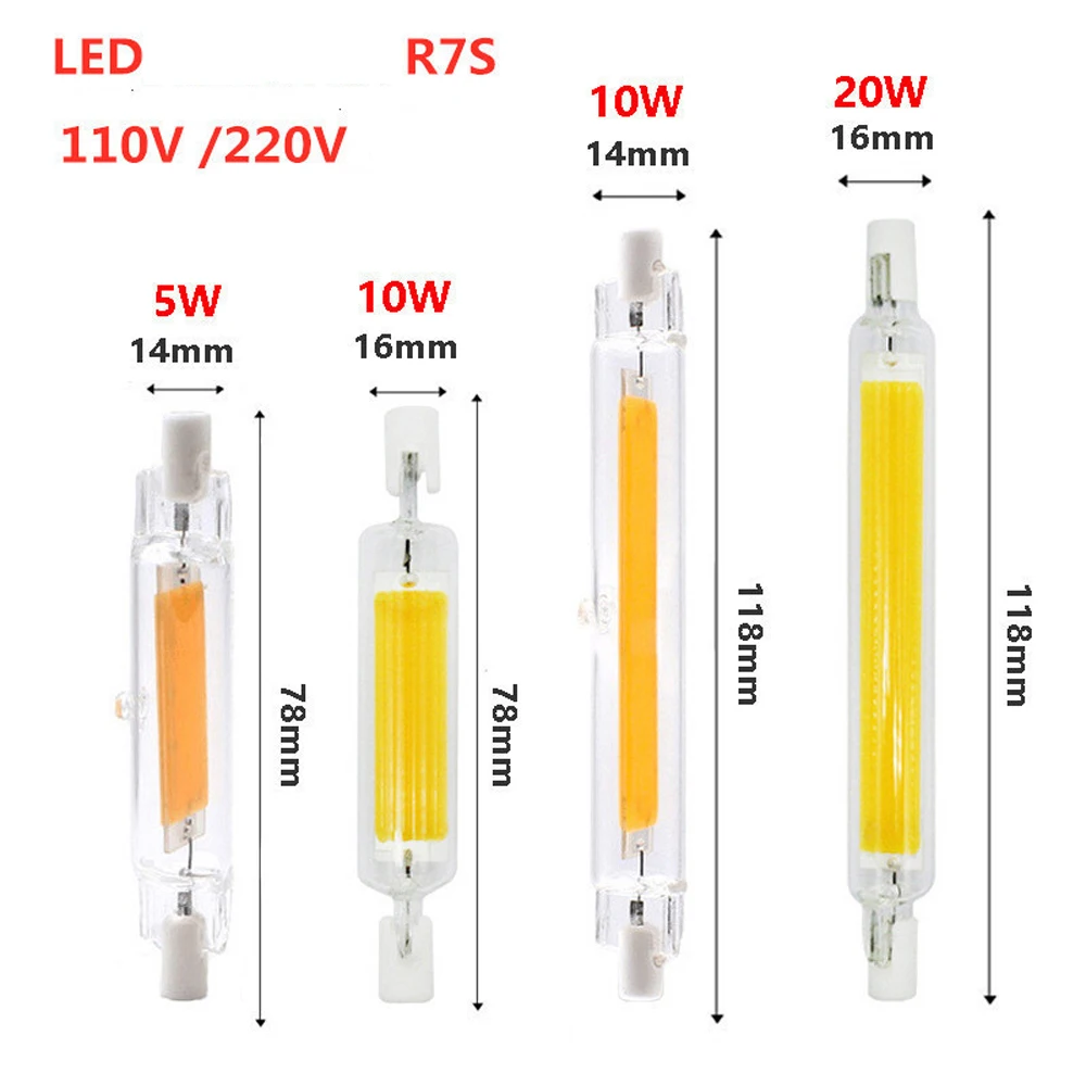 10PCS 78MM 118MM 189MM R7S LED Bulb Tube 5W 10W 20W Replace Halogen Lamp Lamparda Diode Spot Light AC 110V 220V 230V