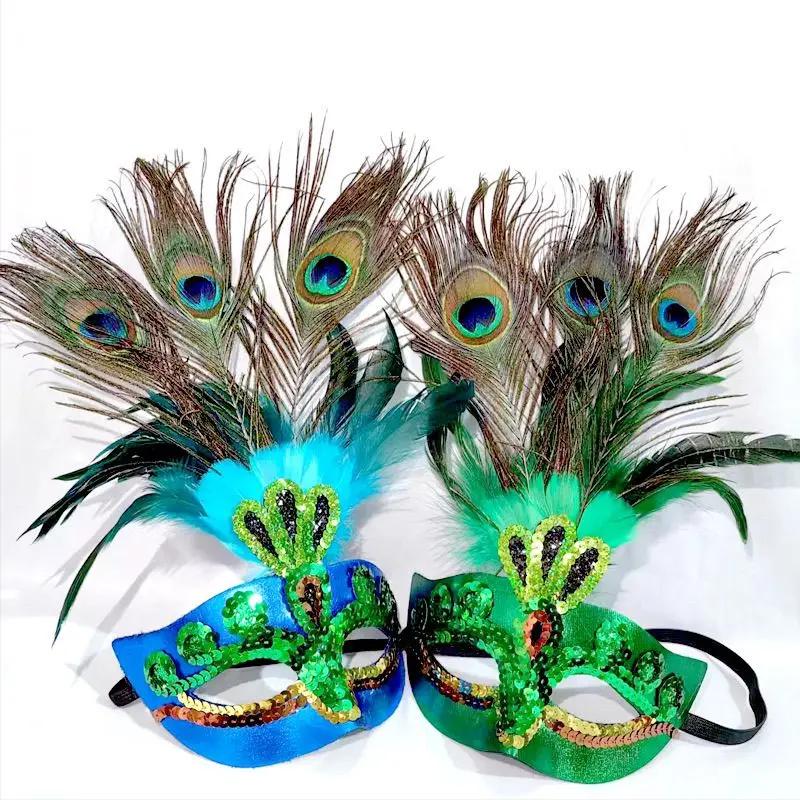 

Women Masquerade Masks Peacock Feathers Magic Sequins Venetian Half Mask Halloween Cosplay Party Evening Prom Costume Accessory